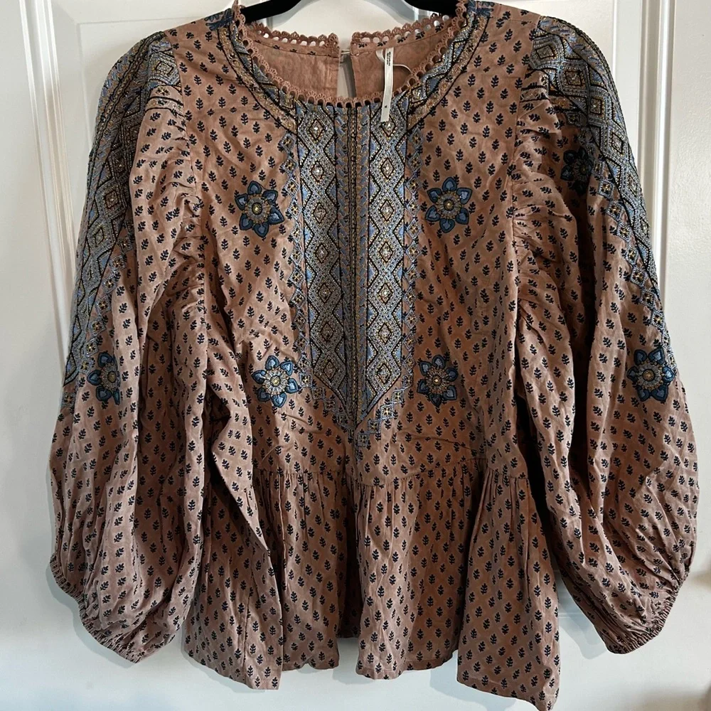 Anthropologie Embroidered Blouse with Puff Sleeves Sz XL - Picture 7 of 8